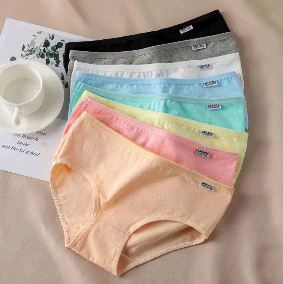 7Pcs/Set Candy Color Underwear Womens Comfortable High-quality Cotton Panties Mid-waist Breathable Underpanties Plus Size Briefs - Matrix Studios