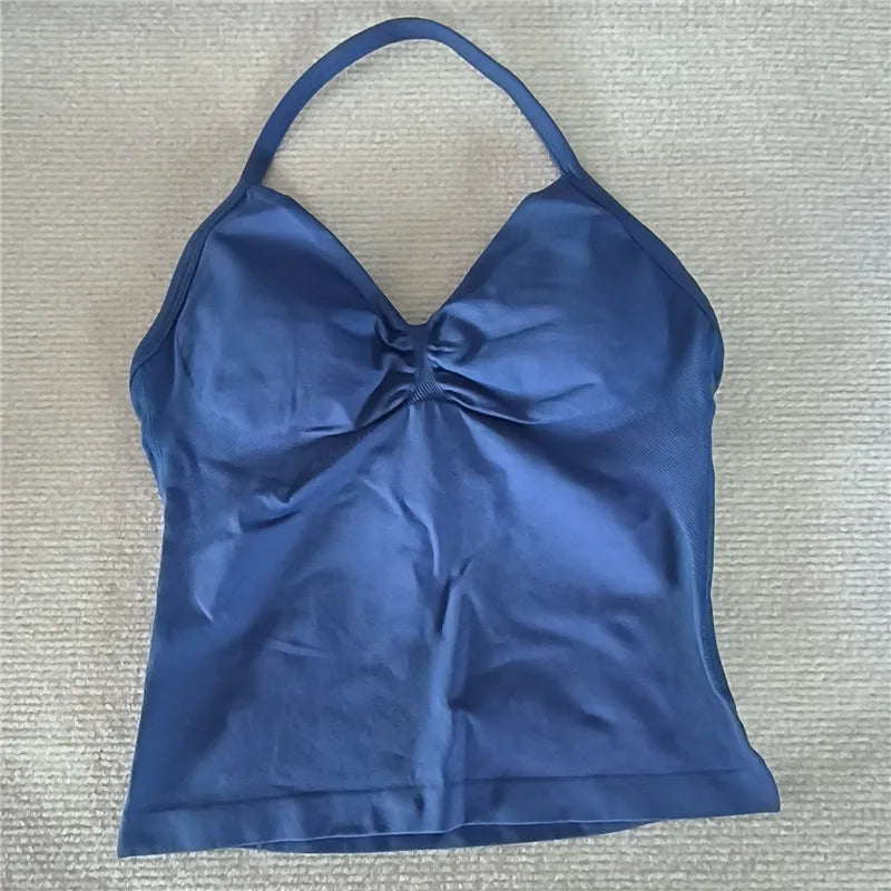 HBC Sexy V Neck Gym Tank Top Longline Strappy Vest Women Seamless Sports Running Tank Top Slim Fit Yoga Padded Workout - Matrix-studios.com