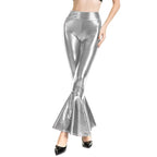 Women Shiny Flare Trousers Metallic Bell Bottoms Ruffle Wide Leg Pants Retro 70s Retro Disco Costume Stage Prom Club Trouser