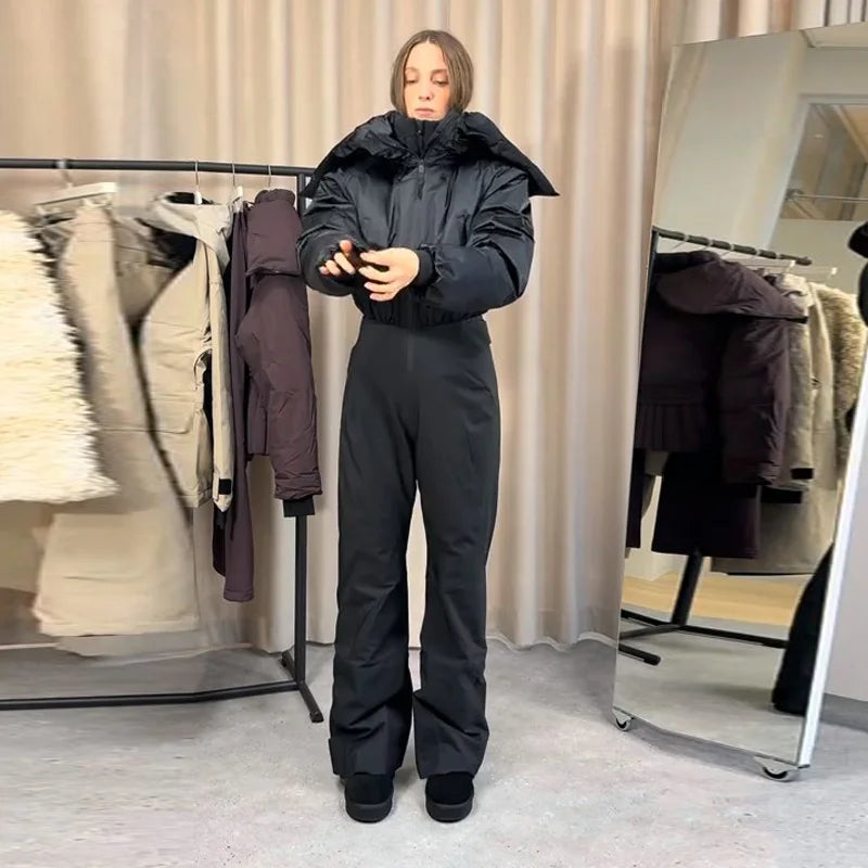 Cotton Ski Women's Winter Jumpsuit Sets Zipper Loose Jacket Straight Pants Suits Skiwear Snow Commute Street Outdoors Romper - Matrix Studios