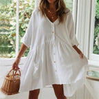 New Cover-ups 2023 Sexy V-neck Summer Beach Dress Tunic Women Casual Beachwear Swimsuit Cover Up Sarong Plage N771 - Matrix Studios