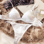 Summer Women Underwear Set Sexy Silken Triangle Cup Wireless Bras French Bralette Seamless Intimates Bra and Thong Lingerie Set - Matrix-studios.com