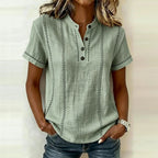 Elegant Women Blouse Shirt V Neck Button Patchwork Short Sleeve Shirts For Women Summer Striped Loose Tee Women Casual T-shirts - Matrix-studios.com