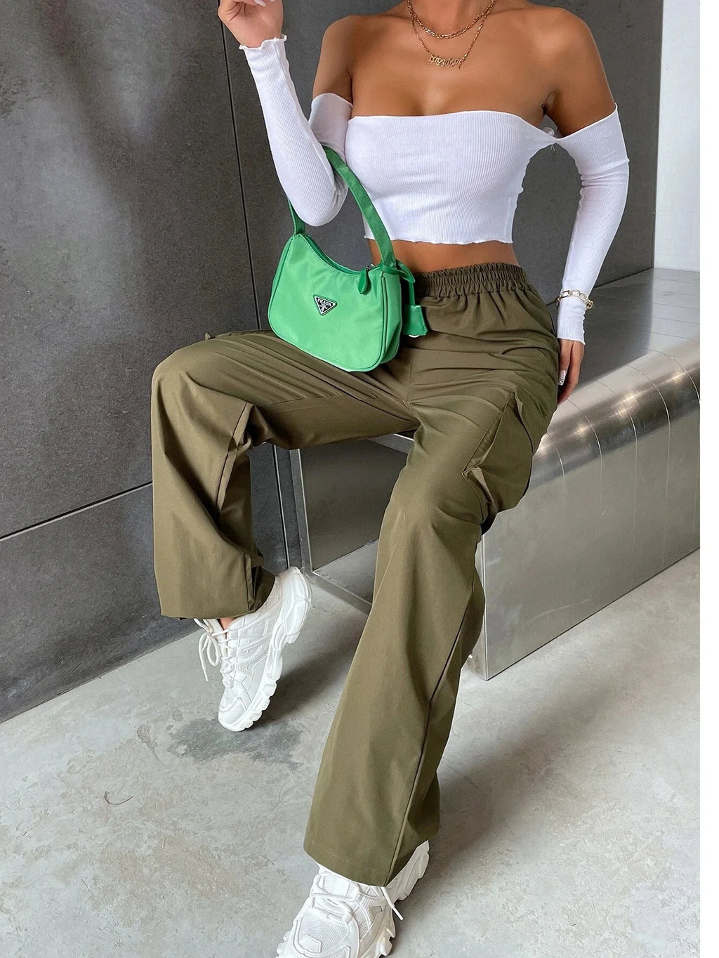 Fashion Women Baggy Joggers Pants Casual Communte Female Chic Straight Cargo Pant Elastic High Waist Elegant Oversized Trousers - Matrix-studios.com