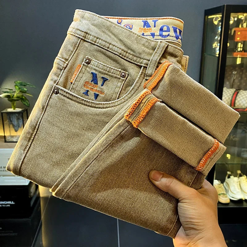 New Fashion Stretch Slim Fit Jeans For Men American Brand High-End Straight Casual Designer Retro Cotton Versatile Denim Pants - Matrix Studios