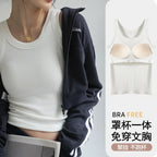New Women Solid Round Neck Ribbed Tank Top Camisole Women Summer Basic Elastic TankTop One-piece Vest with Chest Pad Y2k - Matrix-studios.com