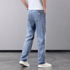 Summer Thin Men's Jeans Lyocell Fabric Soft Breathable Straight Denim Pants Brand Man Elastic Ice Silk Casual Trousers Grey Blue - Matrix Studios