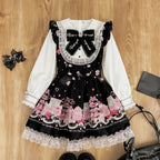 Y2k Japanese Kawaii Two-Piece Sets Long Sleeve Top + Short Skirt Sweet Women Casual Cute Print Bow Patchwork 2025 New Arrival - Matrix-studios.com