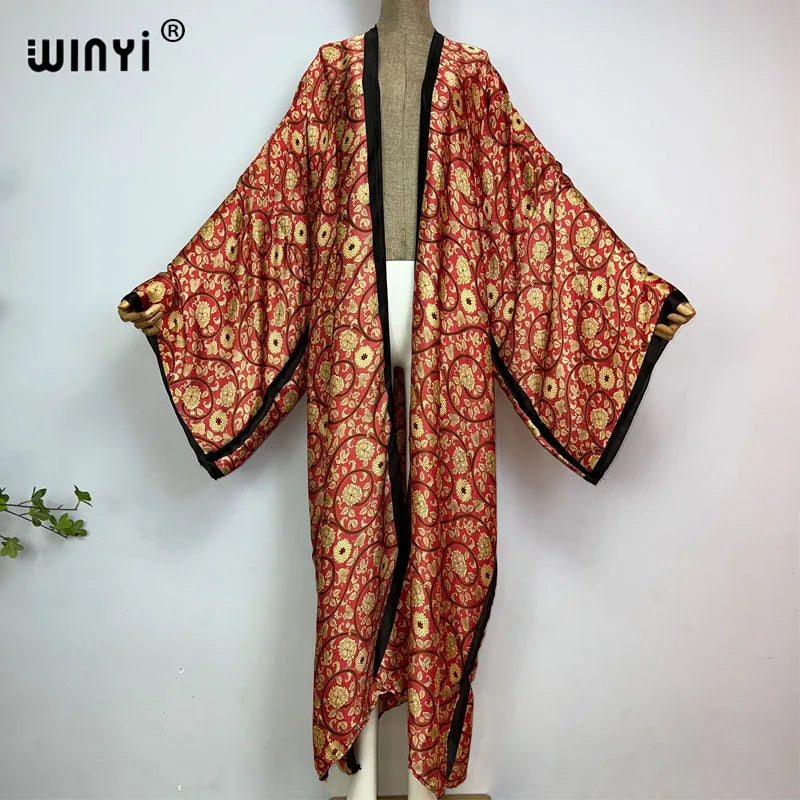 WINYI Summer New Fashion Print Women Cardigan Loose Long Dress Elegant Party Boho Maxi Beach Holiday Cover Up Kimonos Kaftan - Matrix Studios