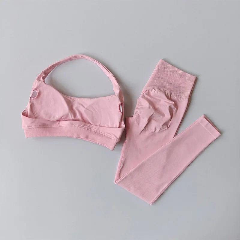 Seamless Yoga Suit Women's Beauty Back Sports Bra Lingerie Peach Buttocks Fitness High Waist Legigngs Gym Yoga Suit Pilates Set - Matrix-studios.com