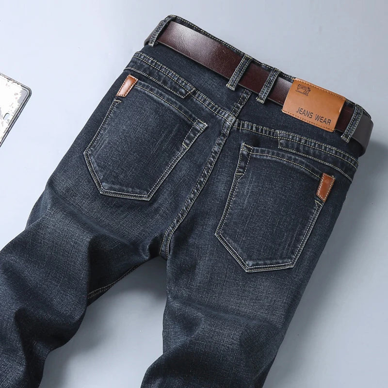 Men's New Korean Version Is Soft And Comfortable Stretch Regular Fit Jeans Fashion Casual Cotton Business Black  Denim Pants - Matrix Studios