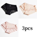 3pcs Lace Women's Panties French Seamless Underwear Female Ice Silk Briefs Solid Color Breathable Underpants Lingerie - Matrix Studios