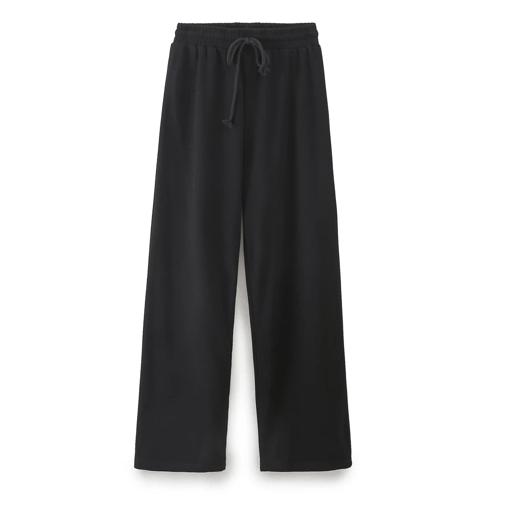 DUOPERI Women Fashion 2 Pieces Sets Solid Loose T-Shirt and High Elastic Waist Trousers Female Chic Lady Casual Pant Coordinates - Matrix-studios.com