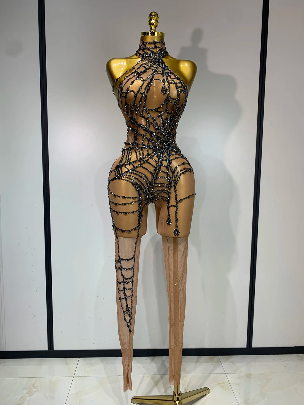 STOCK Sparkly Diamond Women Sexy Mesh Jumpsuit Nightclub Bar Party Show Gogo Dancer Clothing Drag Queen Outfit Stage Costume - Matrix Studios