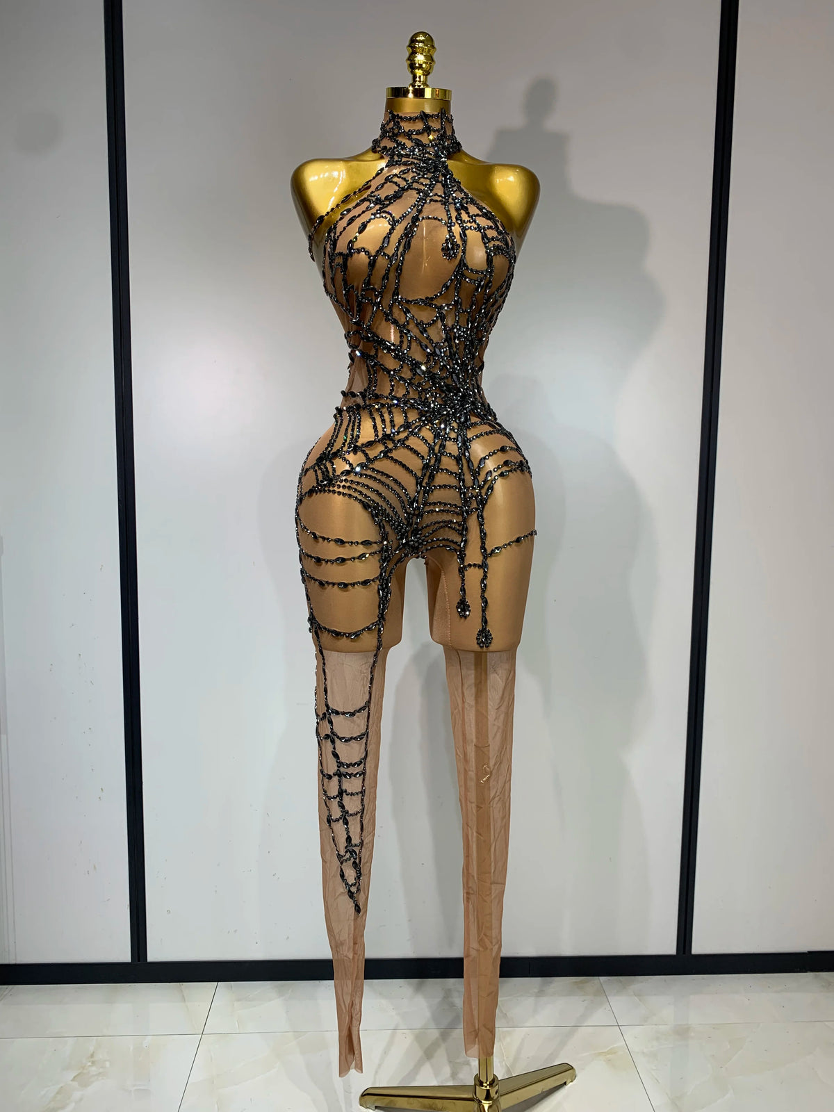 STOCK Sparkly Diamond Women Sexy Mesh Jumpsuit Nightclub Bar Party Show Gogo Dancer Clothing Drag Queen Outfit Stage Costume - Matrix Studios