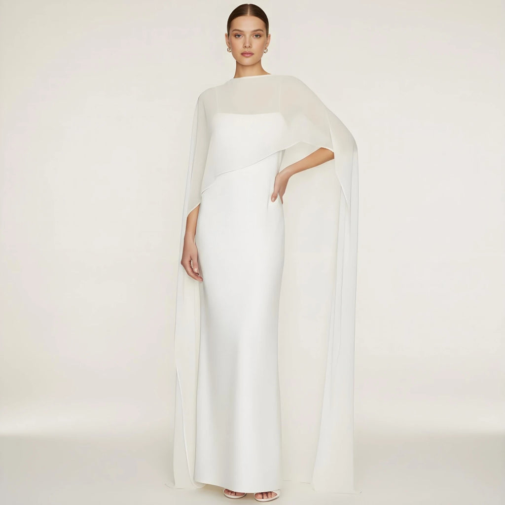 Women Chiffon Long Cape High Low Flowy Poncho Sheer Mesh Shawl and Wraps for Evening Dress Wedding Cover Up Capelet - Matrix Studios