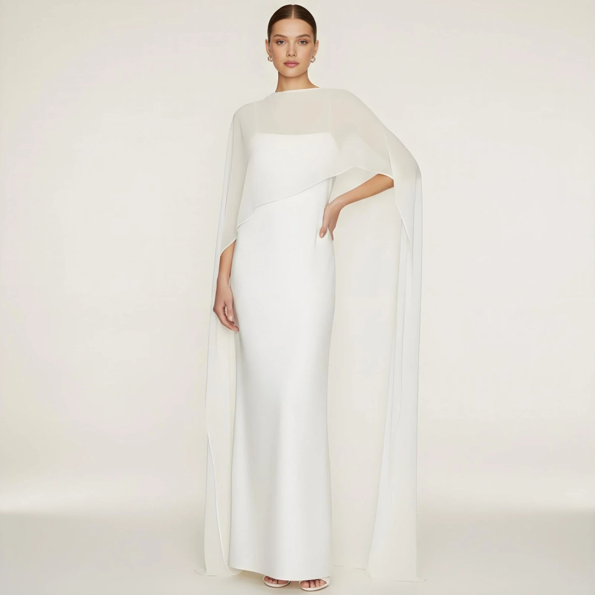 Women Chiffon Long Cape High Low Flowy Poncho Sheer Mesh Shawl and Wraps for Evening Dress Wedding Cover Up Capelet - Matrix Studios