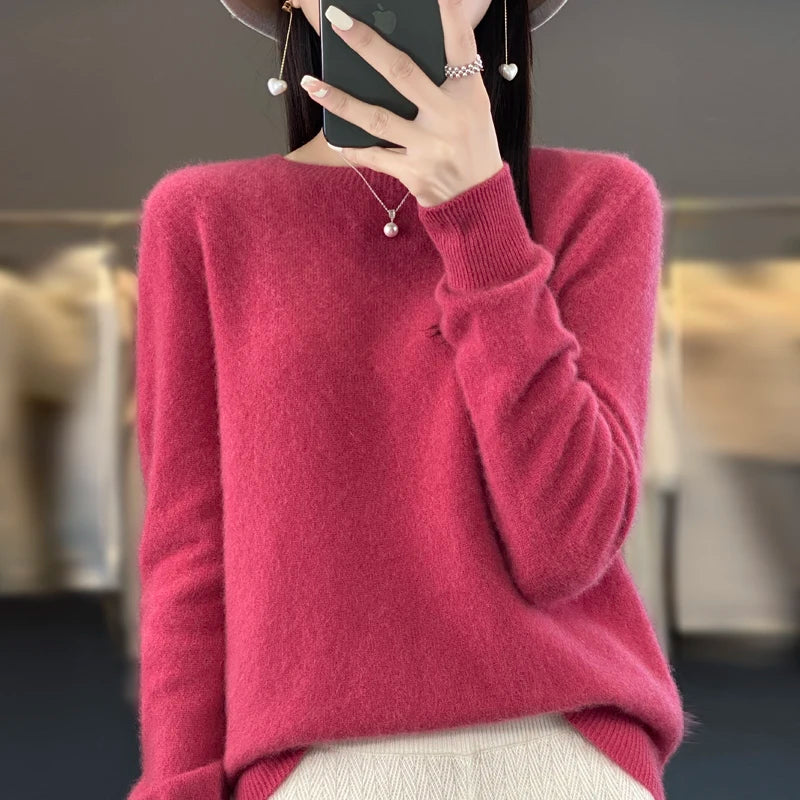 New Cashmere Sweater for Women in Autumn and Winter 100% Merino Wool Fashion O-neck Warm Pullover Top - Matrix Studios