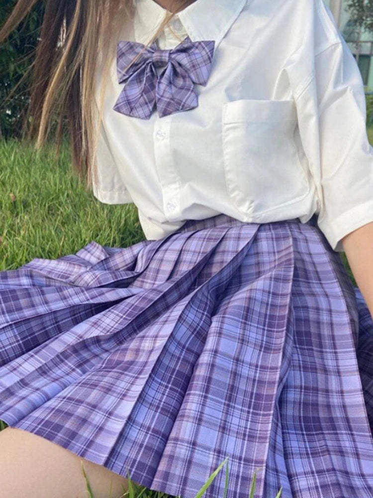 ZOKI Plaid Women Pleated Skirt Bow Knot Summer High Waist Preppy Girls Dance Mini Skirt Cute A Line Harajuku Sexy Japan Faldas - Matrix-studios.com