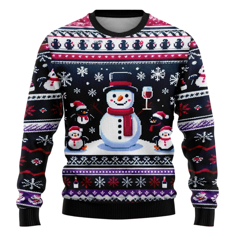 Men Women Xmas Sweatshirt 3D Christmas Snowman Santa Printed Ugly Christmas Sweater Unisex Pullover Holiday Party Jumper Tops - Matrix Studios