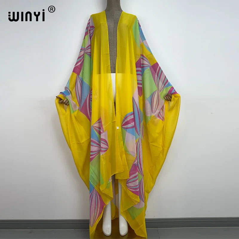 2022 WINYI Beach Cover Up Sweet Lady Pink Boho Cardigan Stitch Cocktail Sexy Boho Maxi Holiday Batwing Sleeve Perspective Kimono - Matrix Studios