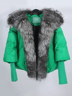 Loose Natural Real Fox Fur Collar Coat Thick New European Fashion White Duck Down Jacket Winter Women Warm Luxury Outerwear - Matrix Studios