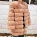 QUEENTINA Fox Fur 80cm Coat Real Winter Women'S New Fashion Furry 2025 Leather And Skin White Natural New In Coats & Jackets - Matrix Studios