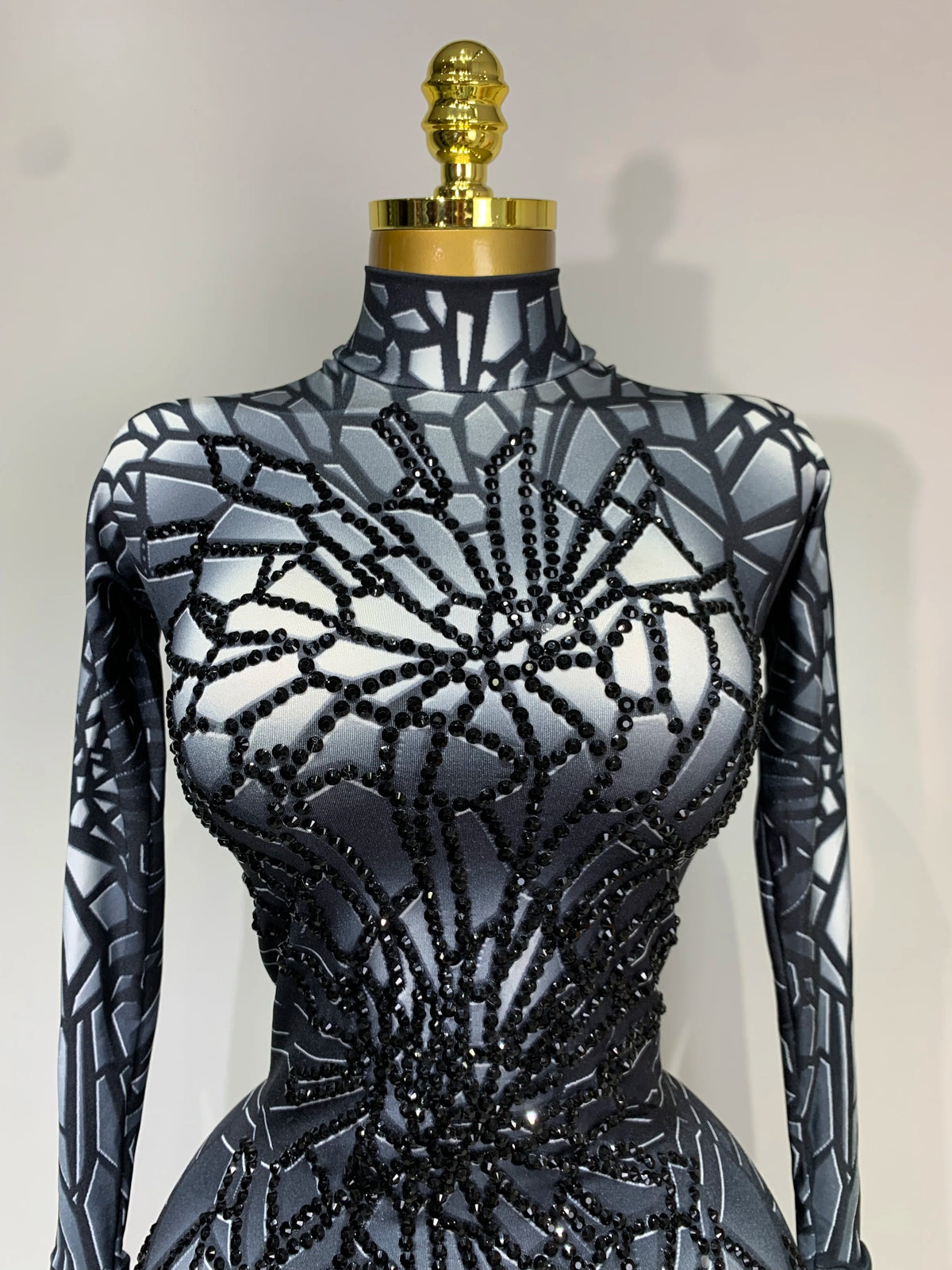 Women Sexy Black Rhinestone Stretch Bodycon Jumpsuit Club Evening Party Birthday Wear Singer Dancer Stage Perform Costume - Matrix Studios