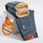 Winter Fleecy Thickened Warm Jeans Vintage Brand Classic Retro Youth Fashion Men Fit Straight Leg Casual Stretch Denim Pants - Matrix Studios