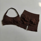 Sexy Halter Neck Beautiful Back High Waist Peach Sports Bras Shorts Suit Pilates Gathering Yoga Vest Training Fitness Bra Sets - Matrix-studios.com