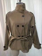 Belted Waist Cropped Trench Jackets Women Double Breasted Stand Collar Coats 2025 Autumn Chic Casual Vintage Jacket Women Cloth - Matrix-studios.com