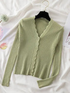 Sweater Knitted Cardigan Button Jacket 2023 Autumn Winter V-neck Long Sleeve Casual Tops For Women Sweater Green - Matrix Studios