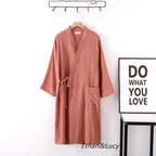 Couples Crepe Gauze Bathrobe Solid 100% Cotton Robe Long-sleeved V-neck Kimono Wedding Robes Sleepwear Plus Size Dressing Gown - Matrix-studios.com