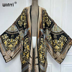 WINYI Kimono Women Summer New Print Long Sleeve Cardigan Female Blouse Loose Abaya Casual Beach Cover Up Boho Dress Party Kaftan - Matrix Studios