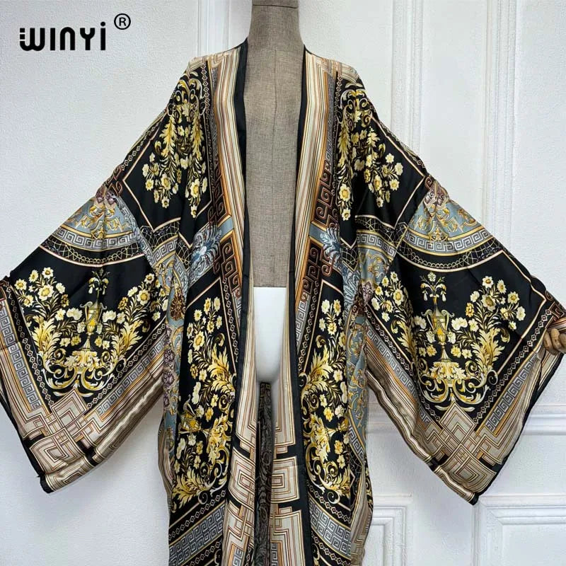 WINYI Kimono Women Summer New Print Long Sleeve Cardigan Female Blouse Loose Abaya Casual Beach Cover Up Boho Dress Party Kaftan - Matrix Studios