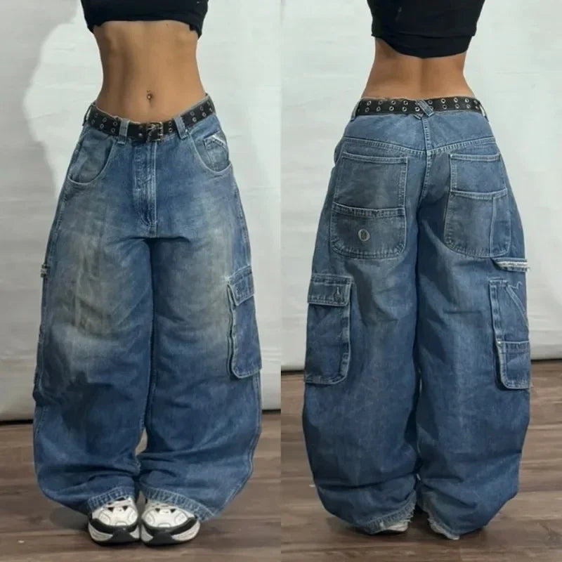 American New Fashion Oversized Pattern Printed Washed Jeans Men Y2K Gothic Rock Popular Casual Joker High Waist Wide Leg Pants - Matrix Studios