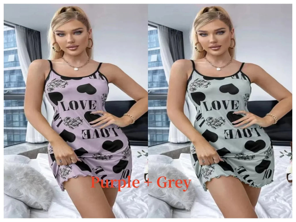 Summer New Women's Nightgown Beauty Back Thin Section Of Home Wear Sexy Halter Short Skirt Love Cartoon Cute Printing Pajamas - Matrix-studios.com