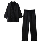 European and American Style 2024 Spring and Summer New Women's Clothing Wrinkle Effect Double Breasted Suit Jacket Pants Set - Matrix-studios.com