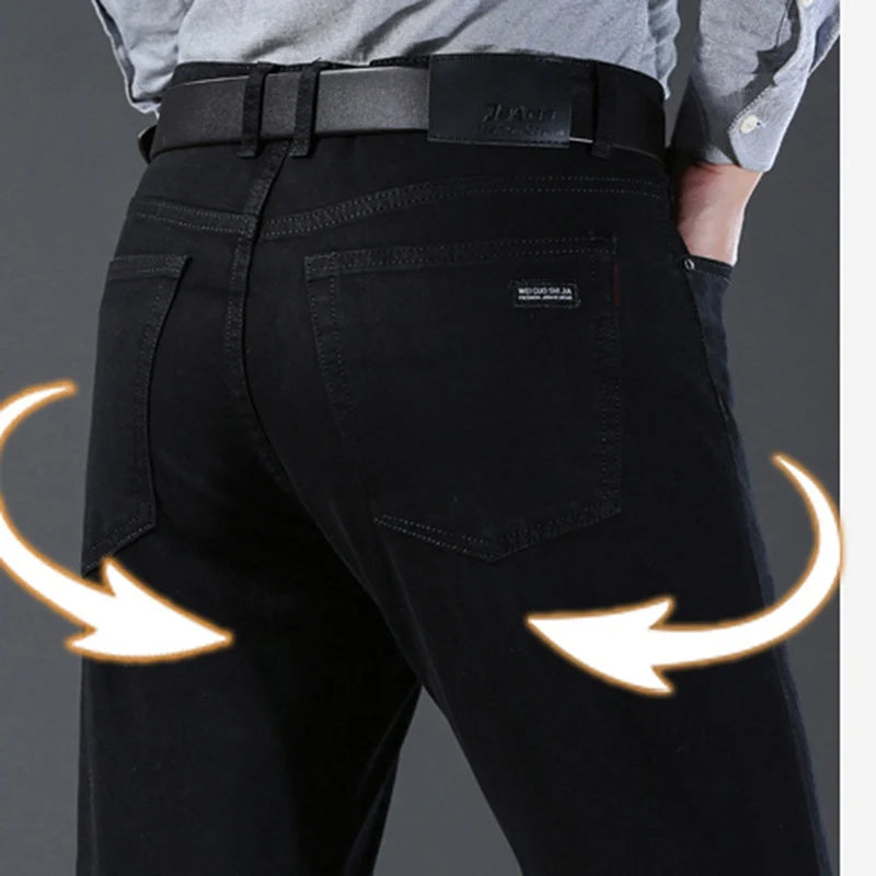 Men Classic Advanced Fashion Brand Pure Black Jeans Man Soft Breathe Stretch Slim Straight Denim Trousers Mens Pants Overalls - Matrix Studios