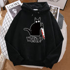 What Cute Little Black Cat Holding A Knife Men Hoodie Street Fleece Hoody Hipster Autumn Sweatshirt Hip Hop Clothing Woman - Matrix Studios