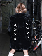 Lautaro Autumn Oversized Sweet Cute Soft Purple Black Faux Fur Coat Women with Bunny Ears Kawaii Loose Fluffy Jacket Hoodie 2023 - Matrix Studios