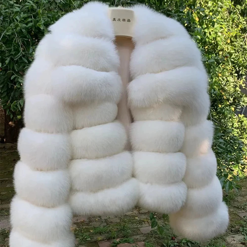 QUEENTINA Winter New Women's Real Fox Fur Coat With Collar Especially Overcoat Leather Female Natural Plus Size 2023 Luxury - Matrix Studios