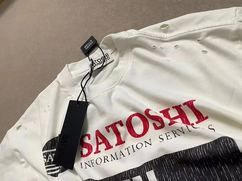 Damaged Hole Apricot Satoshi Nakamoto Oversized T Shirt Men Women High Quality Cracked Graphics Print Tee Tops T-Shirt - Matrix-studios.com