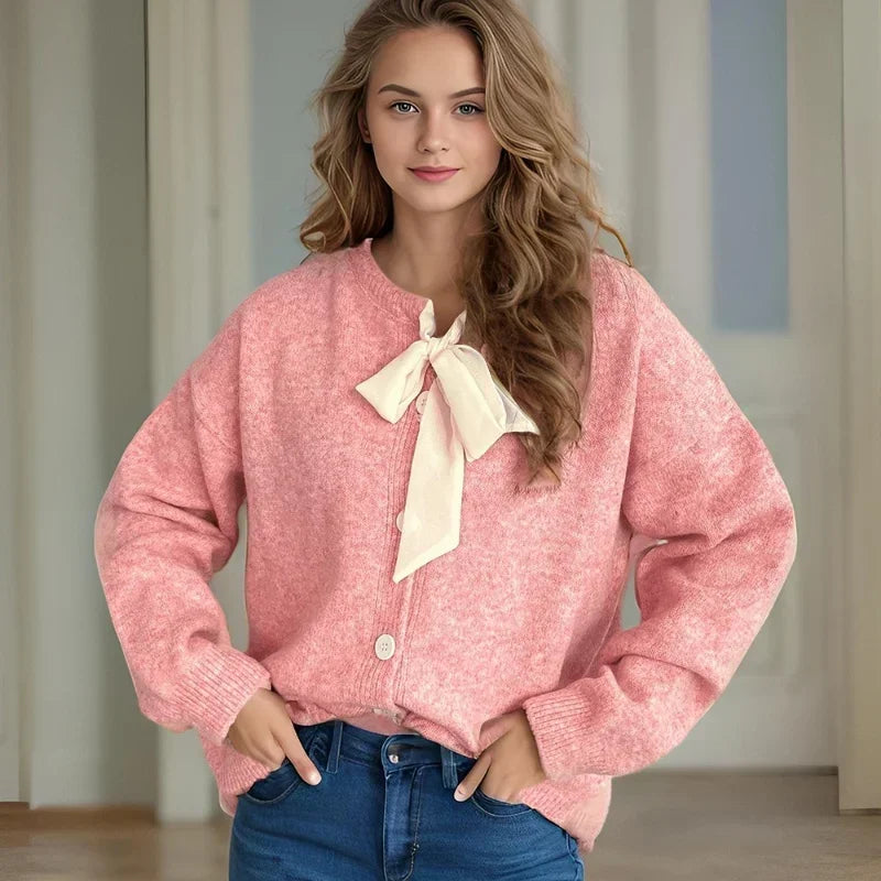 2024 New Bow Tie Tied Sweater Women Sweet Lovely Commuter Knitted Cardigan Female Fashionable Casual Trend Sweaters Coat - Matrix Studios