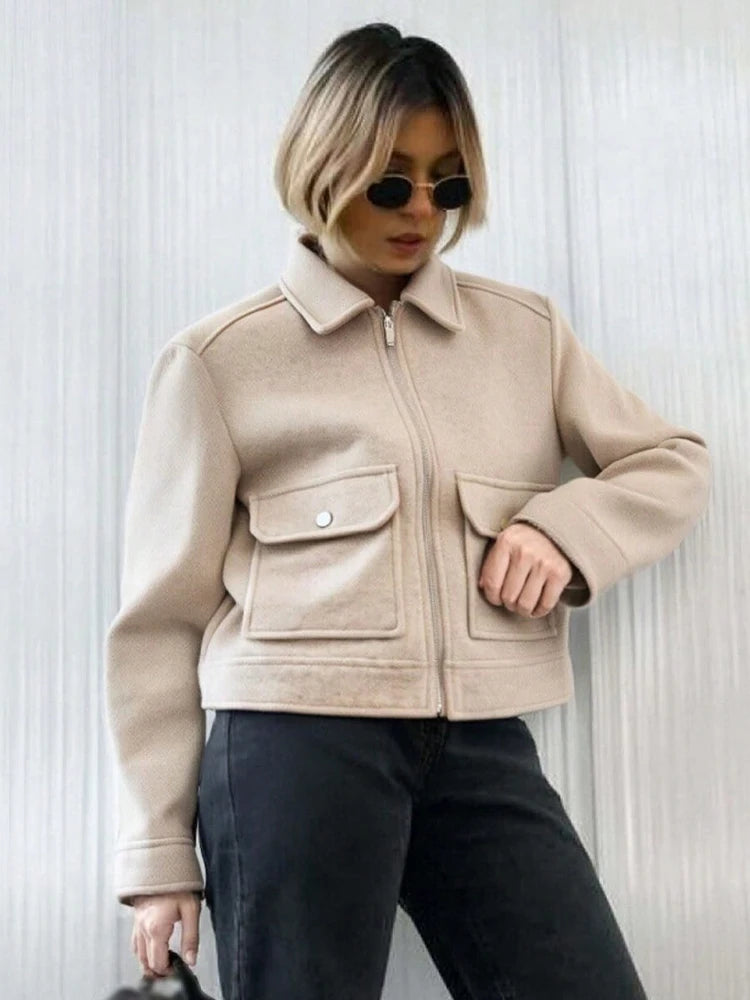 SLTNX Women's Zipper Jacket Coat New Winter Long Sleeve Pocket Outerwear Coat Short Street Elegant Women's Jacket - Matrix-studios.com