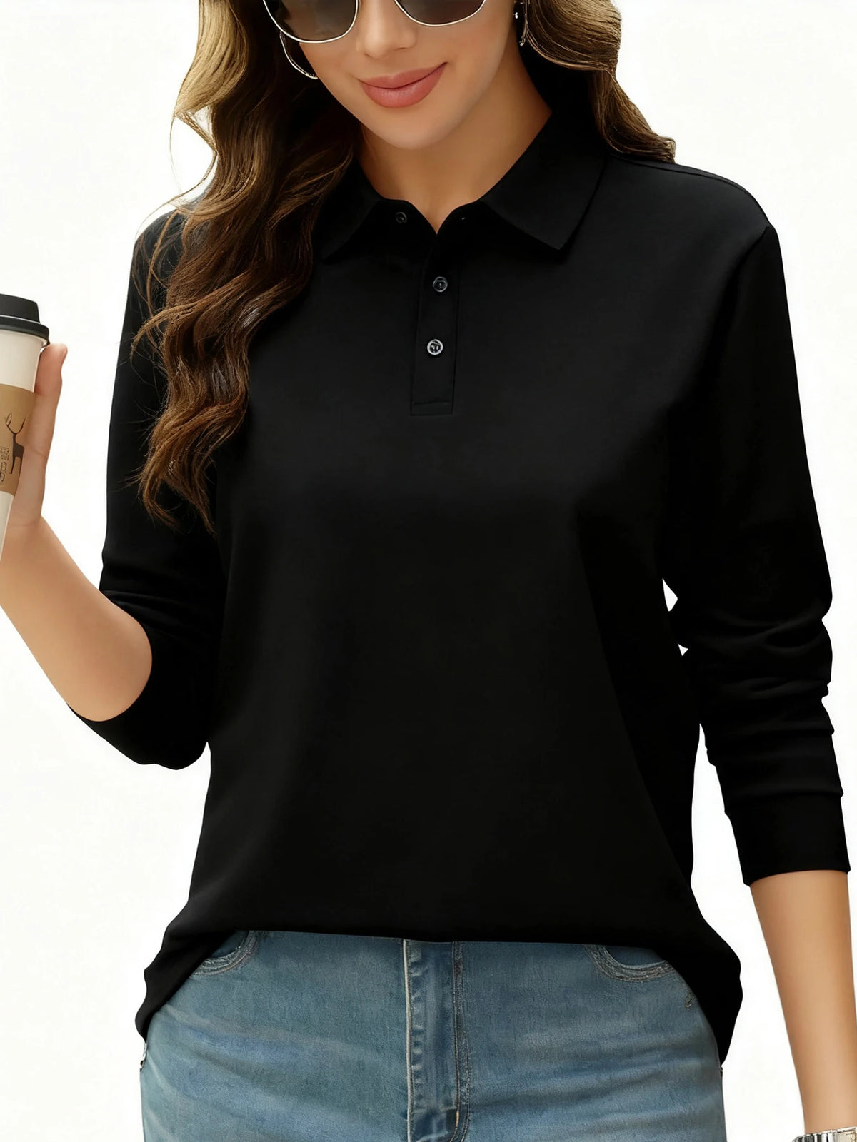 Solid Color Autumn Womens T-Shirt Soft Comfortable Polo Shirt All-Match Lapel Streetwear Unisex Hip Hop Woman Long Sleeve - Matrix-studios.com