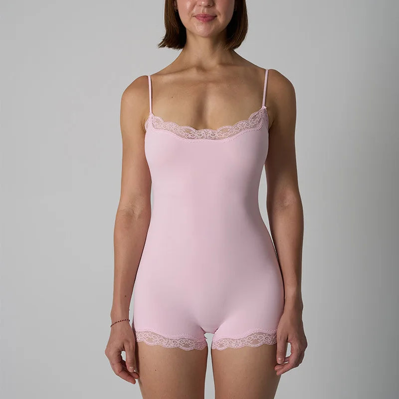 Hot Women Sexy Lace Patchwork Bodysuit Sports FitnessSkinny Shaperwear Camisole Square Neck Spaghetti Strap Slimming Bodycon - Matrix-studios.com