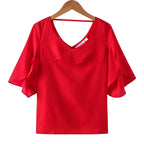 Women Chiffon Short Sleeve Shirt Sexy V-neck Loose Ruffled Chiffon Blouse. - Matrix-studios.com
