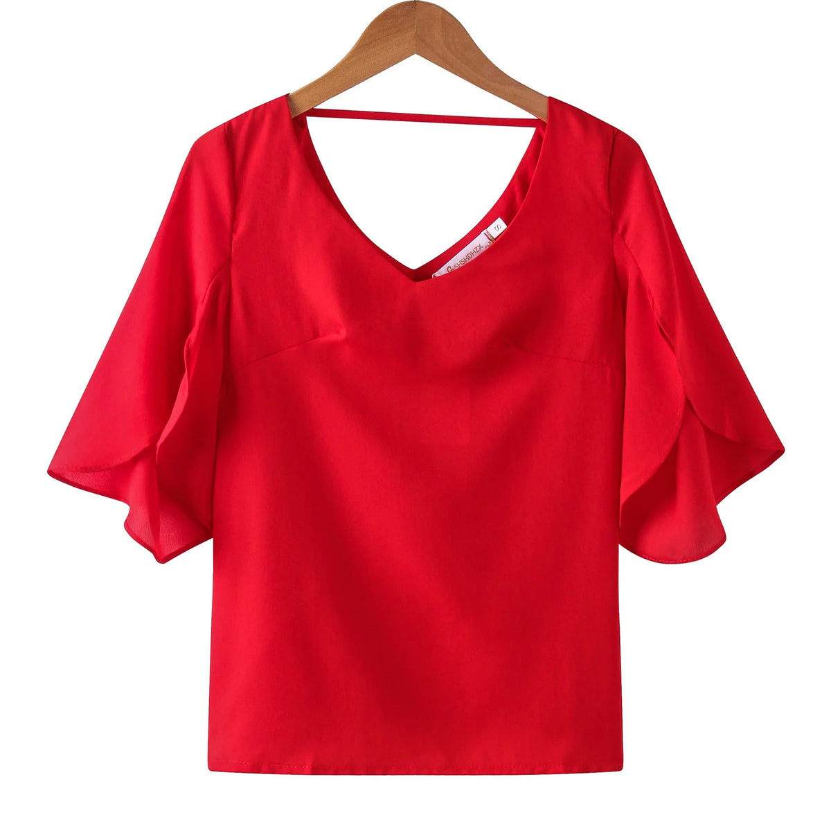 Women Chiffon Short Sleeve Shirt Sexy V-neck Loose Ruffled Chiffon Blouse. - Matrix-studios.com