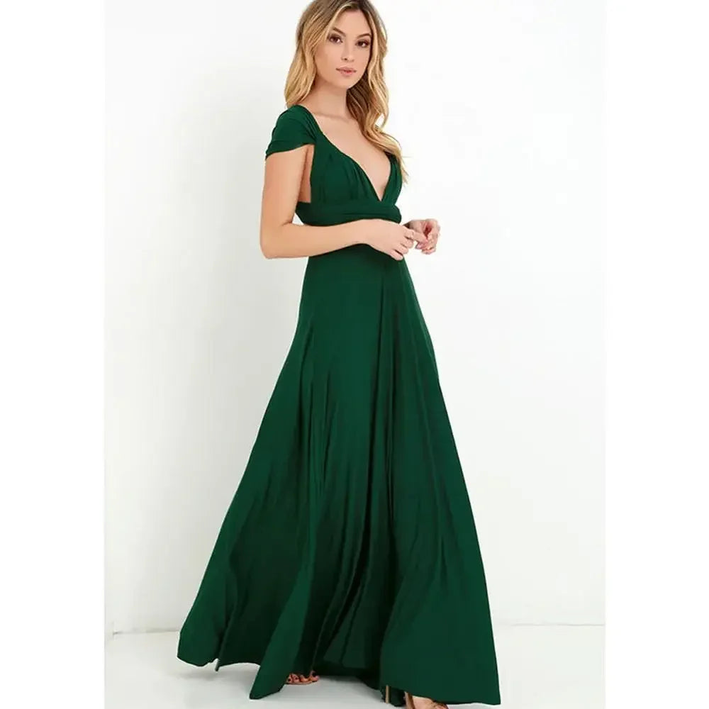 Fashion Multi-worn V-neck Vestidos De Fiesta Women Long Dress Sexy Strapped Lady Summer Maxi Dress - Matrix-studios.com